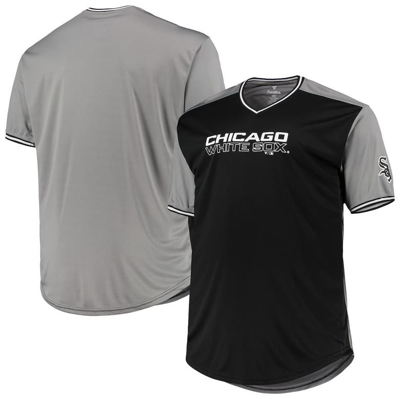 Profile Men's Black, Gray Chicago White Sox Solid Big And Tall V-neck T-shirt In Black,gray