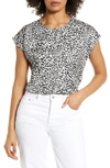 Halogen Cap Sleeve Satin Blouse In Black- Ivory Fast Leopard