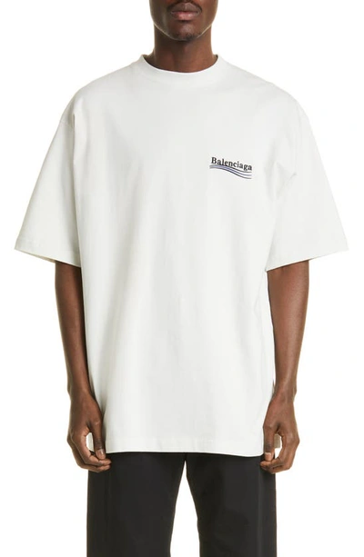 Balenciaga Campaign Logo-embroidered Cotton-jersey T-shirt In Dirty White / Black / Blue