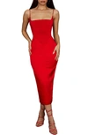 House Of Cb Anais Slim-fit Satin Midi Dress In Scarlet