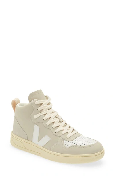 Veja V-15 Nubuck And Leather Trainers In Natural White