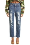 Dolce & Gabbana Ripped High Waist Straight Leg Jeans In Variante Abbinata