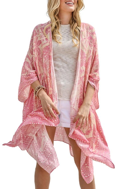 Saachi Woodblock Kimono In Peach