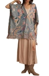 Saachi Floral Print Knit Cardigan In Grey