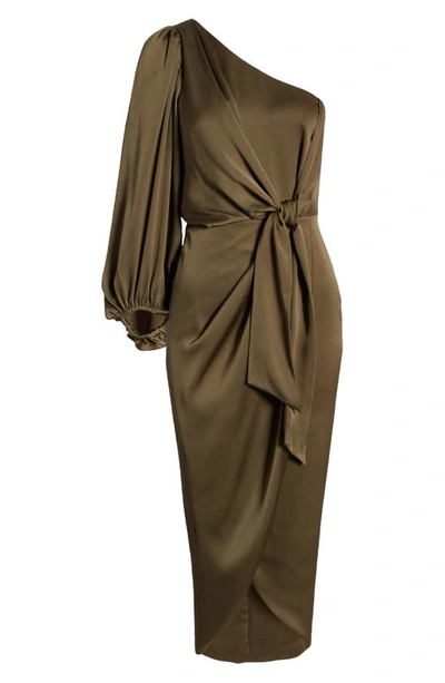 Shona Joy Luxe Tie Front One-shoulder Gown In Pine