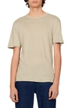 Sandro Crewneck Linen-jersey T-shirt In Verts