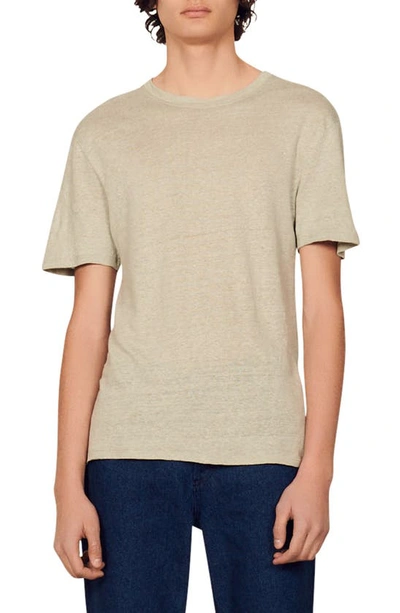 Sandro Crewneck Linen-jersey T-shirt In Verts