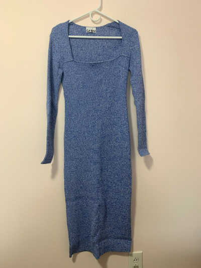 Pre-owned Ganni Melange Knit Dress In Daphne - Size: Large (l) In Blue |  ModeSens