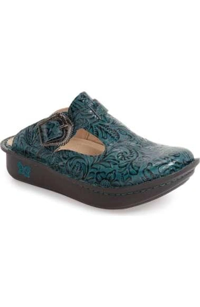 A.w.a.k.e. 'classic' Clog In Teal Tooled Leather