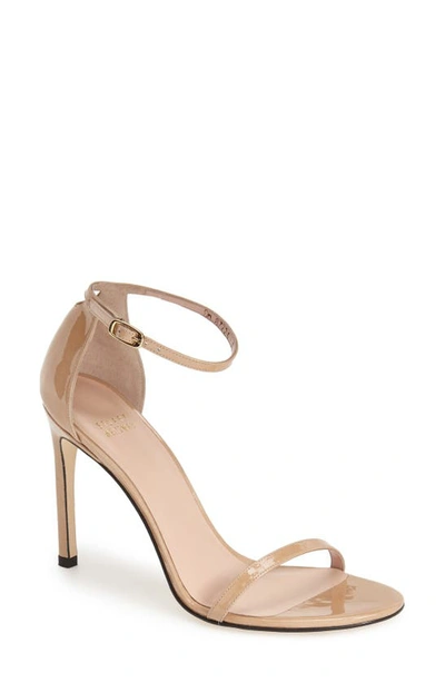 Stuart Weitzman Nudistsong Ankle Strap Sandal In Adobe Beige Aniline Patent Leather