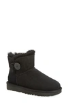 Ugg Mini Bailey Button Sheepskin-lined Suede Ankle Boots In Black Suede