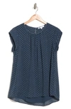 Dr2 By Daniel Rainn Floral Clip Dot Cap Sleeve Tunic Blouse In Inkwell
