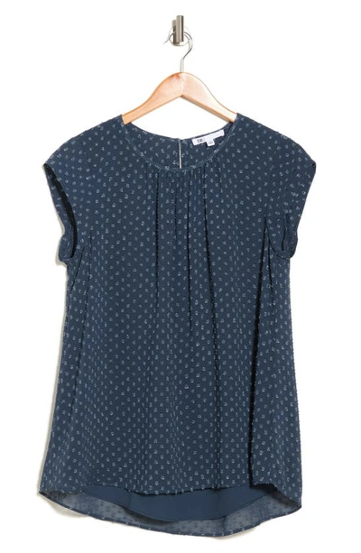 Dr2 By Daniel Rainn Floral Clip Dot Cap Sleeve Tunic Blouse In Inkwell