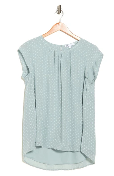 Dr2 By Daniel Rainn Floral Clip Dot Cap Sleeve Tunic Blouse In Aloe