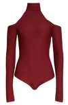 Alix Nyc Leona Turtleneck Cold Shoulder Bodysuit In Rouge