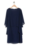 Marina Overlay Solid Shift Dress In Navy