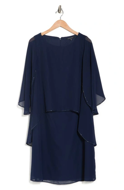 Marina Overlay Solid Shift Dress In Navy