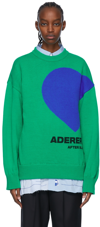 Ader Error Heart-knit Flocked-logo Jumper In Green