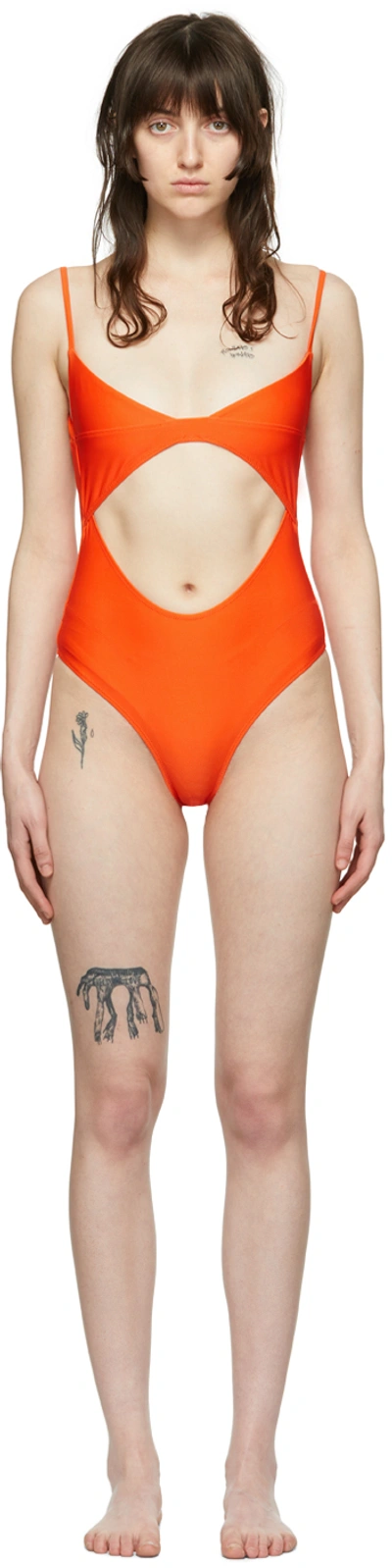 Jacquemus Le Maillot Aranja挖剪连体泳衣 In Orange