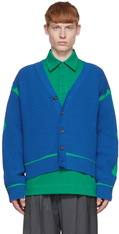 Ader Error Blue And Green Ribbed Cardigan