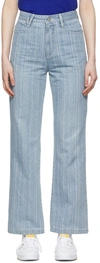 Sjyp Blue Stripe Jeans In Blue