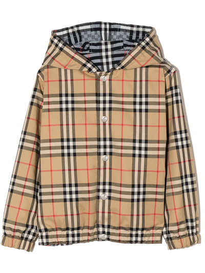 Burberry Kids' Reversible Hooded Check-pattern Jacket In Brown