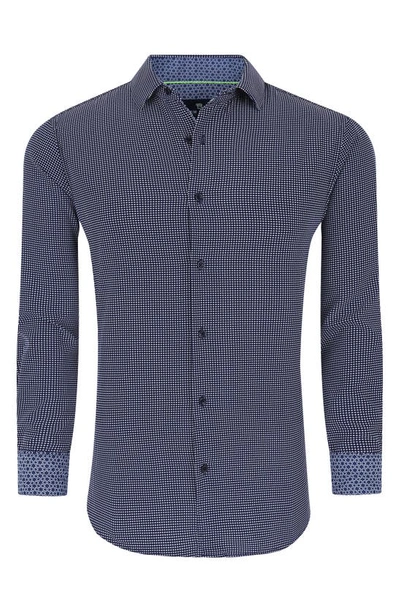 Tom Baine Regular Fit Performance Stretch Long Sleeve Button Front Shirt In Navy