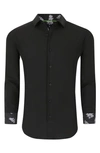 Tom Baine Slim Fit Performance Long Sleeve Geometric Button Down In Black