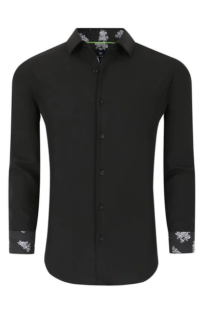 Tom Baine Slim Fit Performance Long Sleeve Geometric Button Down In Black