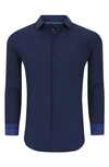 Tom Baine Regular Fit Performance Stretch Long Sleeve Button Front Shirt In Navy