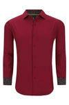 Tom Baine Regular Fit Performance Stretch Long Sleeve Button Front Shirt In Burgundy