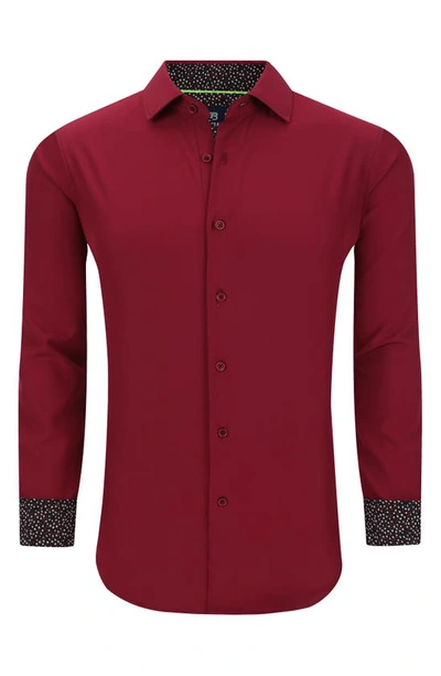 Tom Baine Regular Fit Performance Stretch Long Sleeve Button Front Shirt In Burgundy