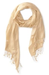 Saachi Cashmere Silk Eyelash Fringe Scarf In Gold