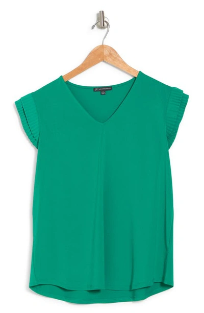 Adrianna Papell V-neck Double Pleated Sleeve Moss Crepe Top In Greenlake
