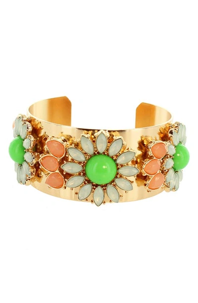 Olivia Welles New Blooms Cuff Bracelet In Gold / Green