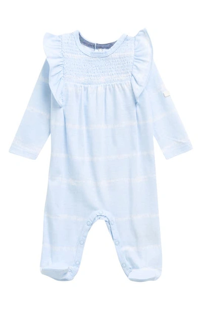 7 For All Mankind Babies' Smocked Ruffle Footie In Cool Blue
