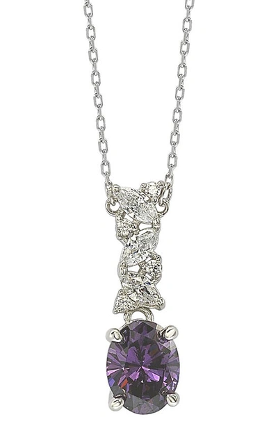 Suzy Levian Sterling Silver Cz Cluster Pendant Necklace In Purple