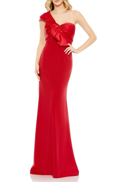 Mac Duggal Half-bow Bodice Trumpet Gown In Red