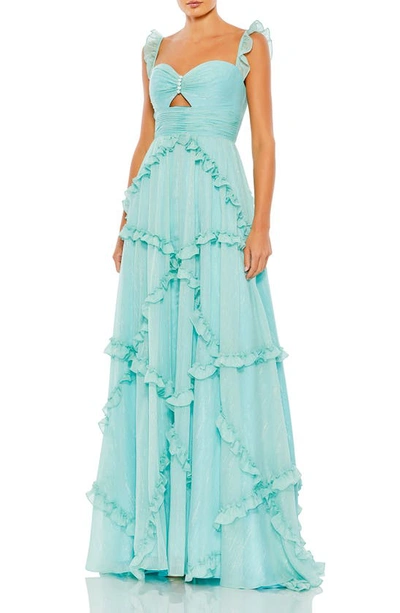 Mac Duggal Ruffle Tiered Sleeveless Flowy A Line Gown In Mint