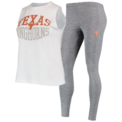 Concepts Sport Women's  Charcoal, White Texas Longhorns Tank Top And Leggings Sleep Set In Charcoal,white
