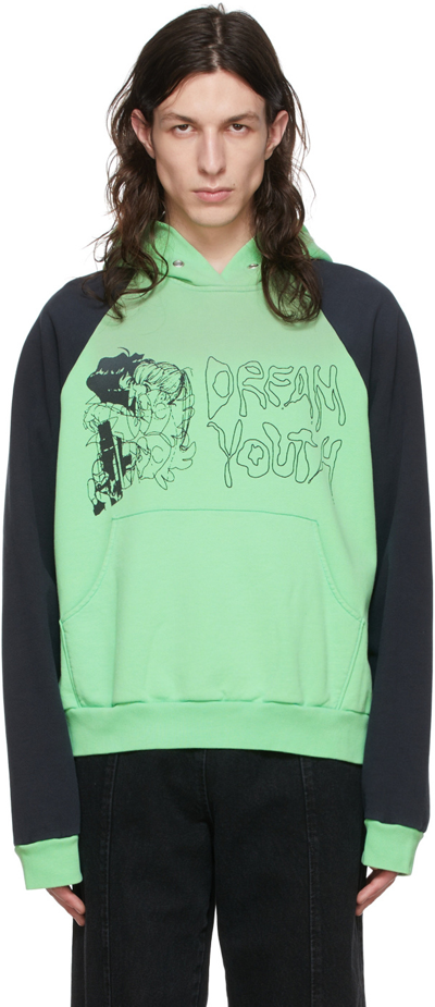 Liberal Youth Ministry Logo-print Two-tone Cotton-jersey Hoodie In Green
