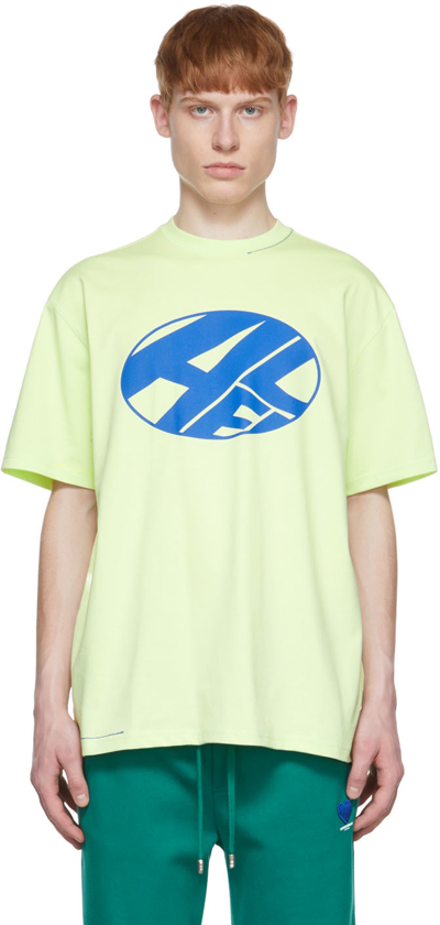 Ader Error Lime Green T-shirt With Printed Distort Logo In Yellow