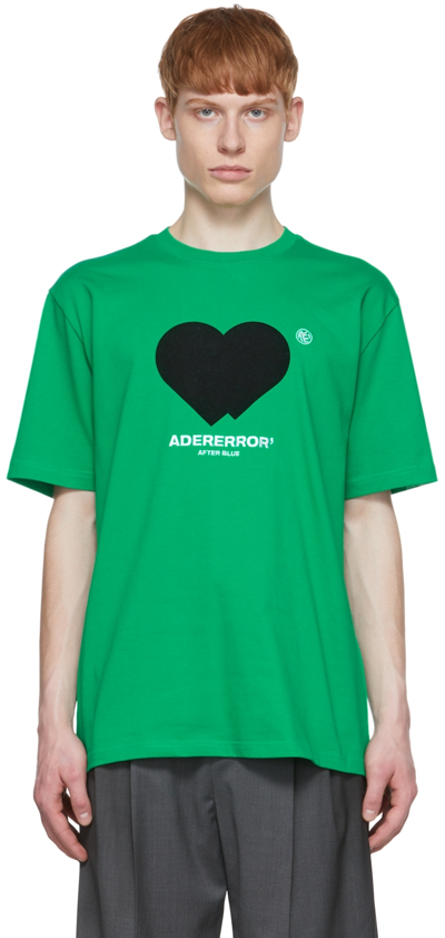 Ader Error Green T-shirt With Twin Heart Print