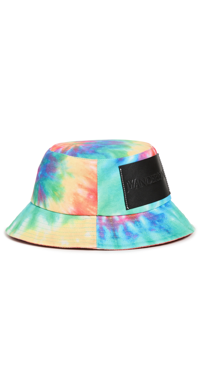 Jw Anderson Tie Dye Recycled Polyester Logo Bucket Hat In Green
