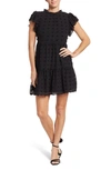 Love By Design Kelsey Chiffon Mini Swiss Dot Dress In Black