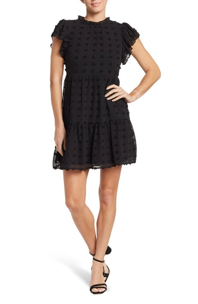 Love By Design Kelsey Chiffon Mini Swiss Dot Dress In Black