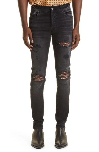 Amiri 15cm Mx1 Bandana Tapered Denim Jeans In Black