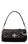 Tory Burch Kira Chevron Small Leather Shoulder Bag In Black / Rolled Nickel