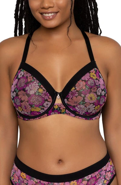 Curvy Couture Full Figure Mesh Underwire Bra In Retro Roses