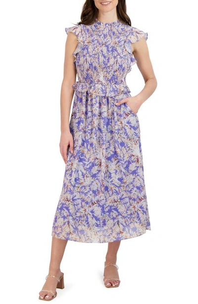 Julia Jordan Floral Smock Bodice Dress In Lavender Multi